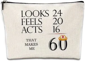 60th Birthday Gifts for Women Makeup Bag 60 Year Old Birthday Gifts for Grandma Mother Aunt Gift for Nana Grammy Mom Friends Gifts for Sister Her Travel Cosmetic Bag