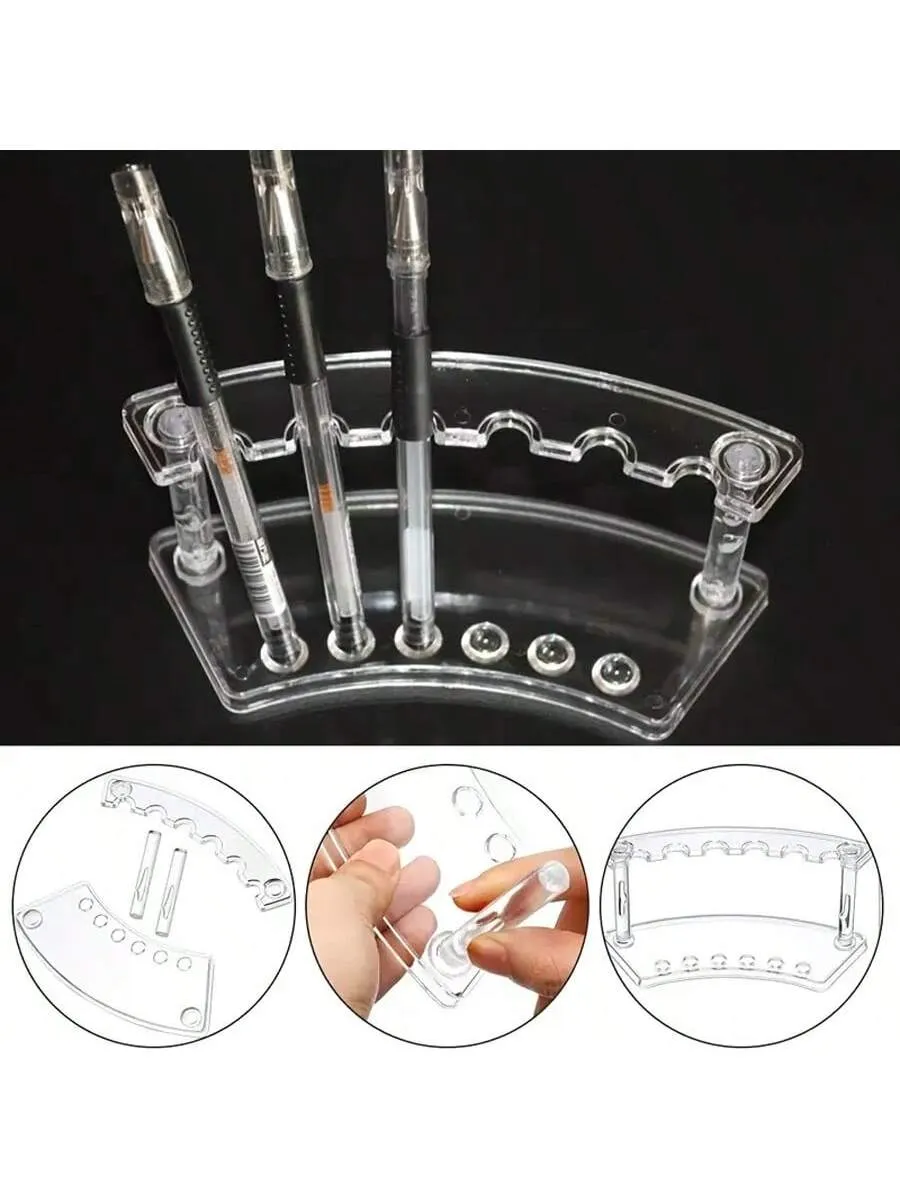 Acrylic Pen Holder, 6 Slots Holder For Eyebrow Pencils, Makeup Brushes & Storage, Ideal For Home And Shop Use