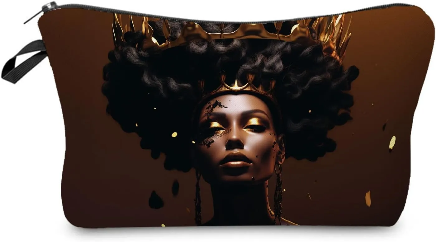 African American Black Woman Makeup Bag Cute Small Organizer Bag Travel Toiletry Zipper Pouch Black Queen Cosmetic Bag Black Women Birthday Present for Women Friends