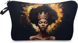 African American Woman Makeup Bag Cute Small Organizer Bag Travel Toiletry Zipper Pouch Black Queen Cosmetic Bag Black Woman Birthday Christmas Gifts for Women Friends