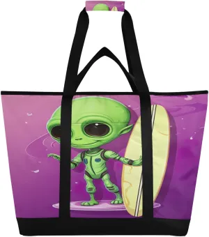 Alien Tote Bag for Women with Zipper Reusable Grocery Bags Foldable Insulated Cooler Bag Handbags Shopping Bags Totes for Groceries Picnic Travel Beach Work