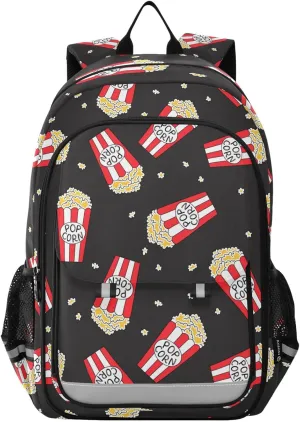 Aslsiy Kids Backpack Colored Buckets Popcorn School Backpack for Boys Girls Black Book Bags Daycare 17 Inch Laptop Bag
