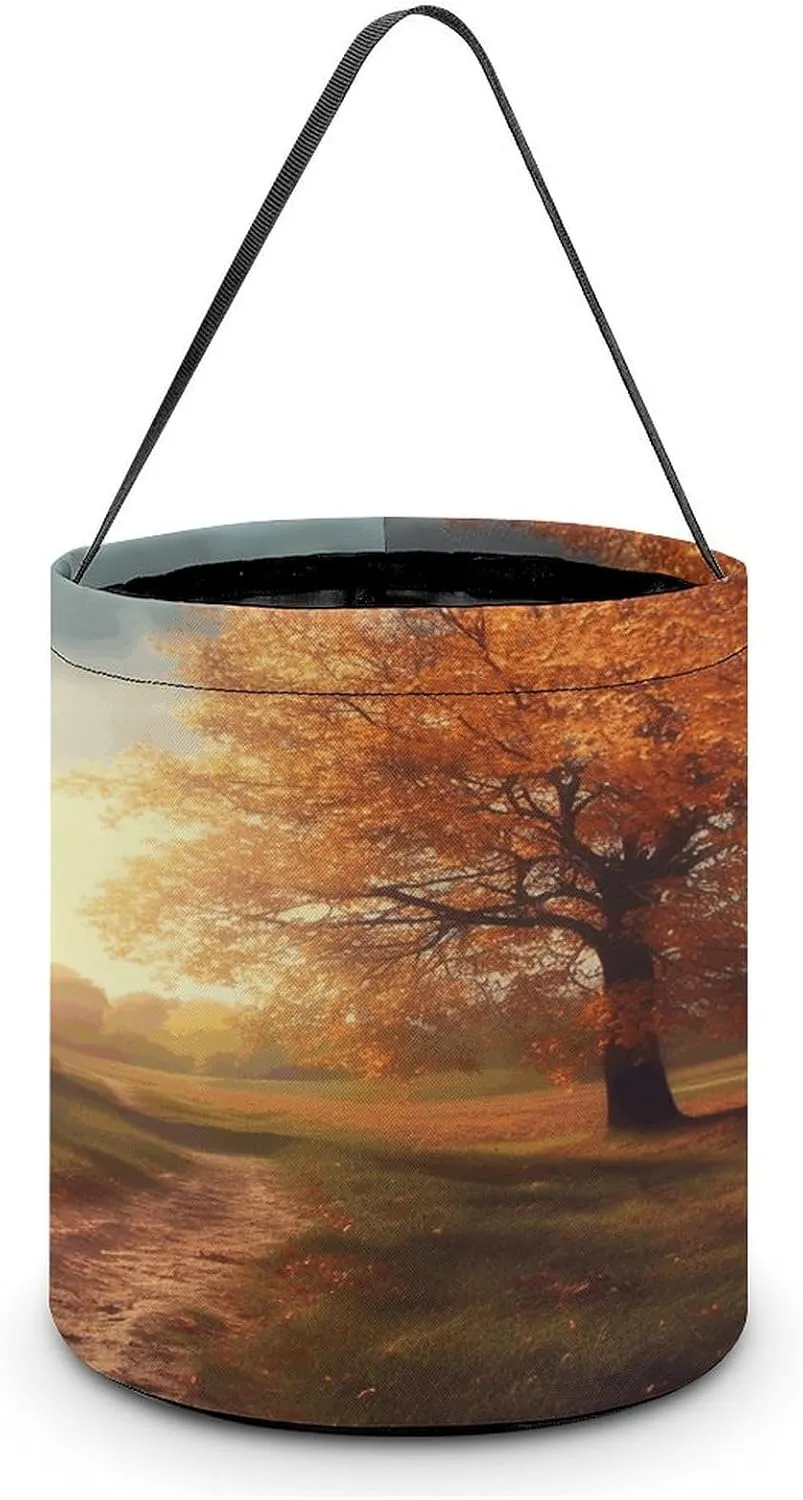 Autumn Scene Halloween Tote Candy Bag Candy Basket Candy Bucket Gift Bag for Halloween Party