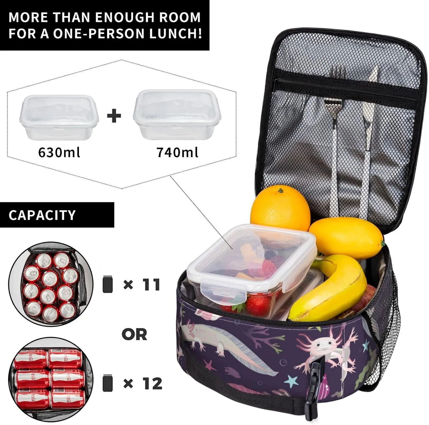 Axolotl Lunch Box Lunch Box Reusable Insulated Totes Lunch Bag Thermal Cooler For Boy Girls School Men Women Beach Picnic Travel
