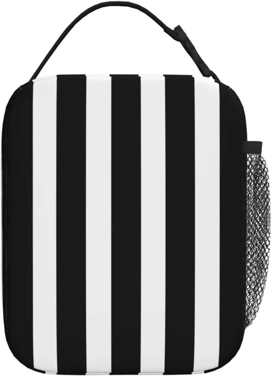 Black and White Stripe Lunch Box Reusable Insulated Totes Lunch Bag Thermal Cooler For Boy Girls School Men Women Beach Picnic Travel