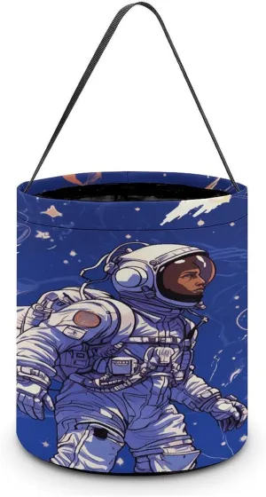 Black Astronaut on Blue Halloween Tote Candy Bag Candy Basket Candy Bucket Gift Bag for Halloween Party