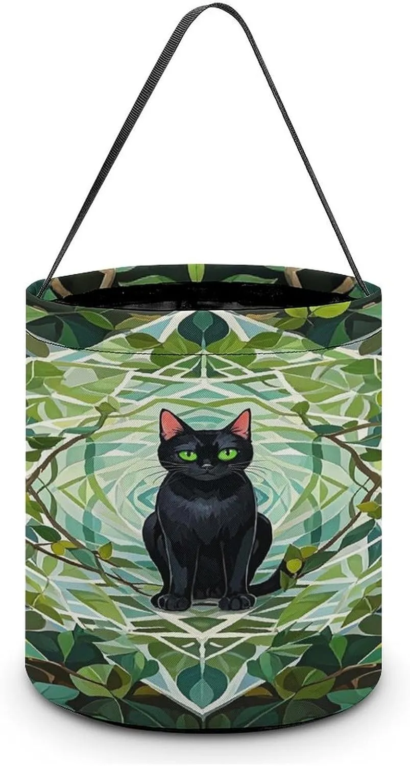 Black Cat Halloween Tote Candy Bag Candy Basket Candy Bucket Gift Bag for Halloween Party