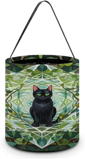 Black Cat Halloween Tote Candy Bag Candy Basket Candy Bucket Gift Bag for Halloween Party