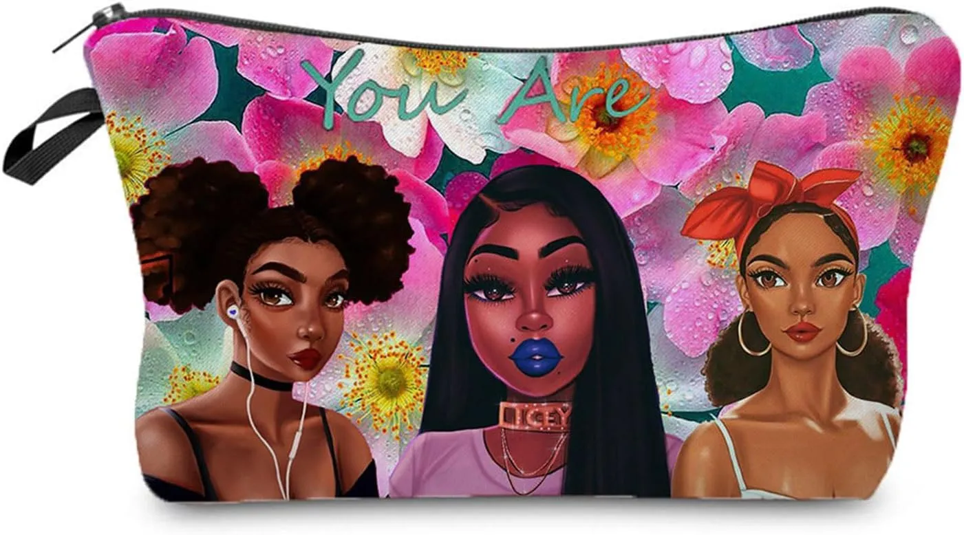 Black Girl Cosmetic Bag for Women Cute Small Makeup Bag for Purse Travel Toiletry Zipper Pouch for Girls Gift for Sisters Black Girl Makeup Bag for Her