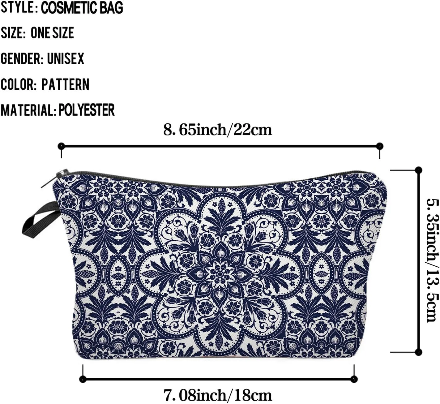 Blue And White Porcelain Pattern Makeup Bag Cute Small Organizer Zipper Pouch Blue And White Porcelain Floral Birthday Present for Women Friends Sisters