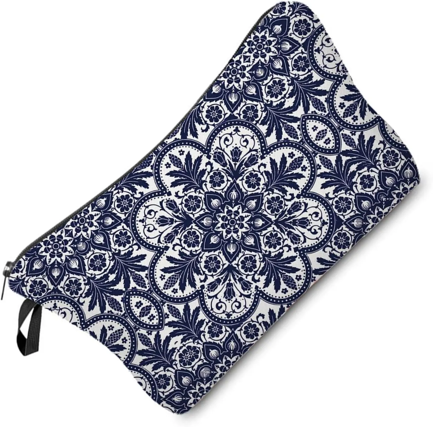 Blue And White Porcelain Pattern Makeup Bag Cute Small Organizer Zipper Pouch Blue And White Porcelain Floral Birthday Present for Women Friends Sisters