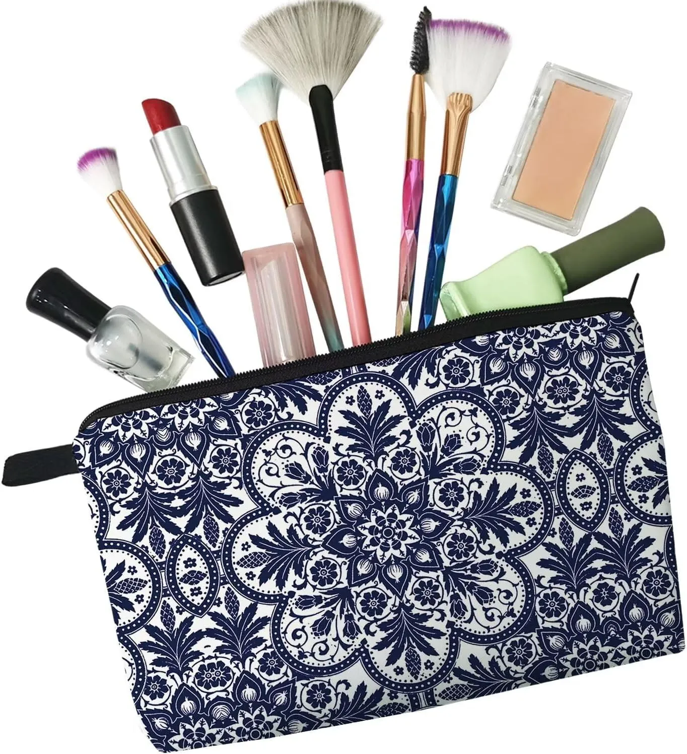 Blue And White Porcelain Pattern Makeup Bag Cute Small Organizer Zipper Pouch Blue And White Porcelain Floral Birthday Present for Women Friends Sisters