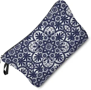 Blue And White Porcelain Pattern Makeup Bag Cute Small Organizer Zipper Pouch Blue And White Porcelain Floral Birthday Present for Women Friends Sisters