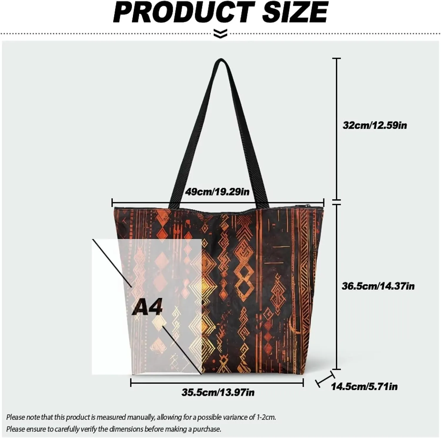 Bohemia Tribal Totes Bag Large Zipper Eco Tote Bag, Native Ethnic Shoulder Tote Bag for Shopping Grocery, Beach Bag
