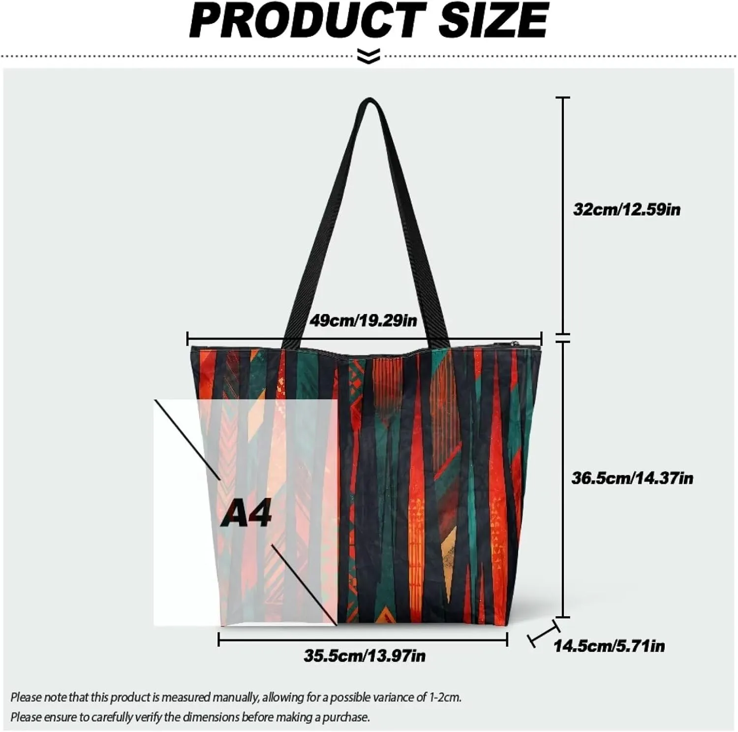 Bohemia Tribal Totes Bag Large Zipper Eco Tote Bag, Native Ethnic Shoulder Tote Bag for Shopping Grocery, Beach Bag