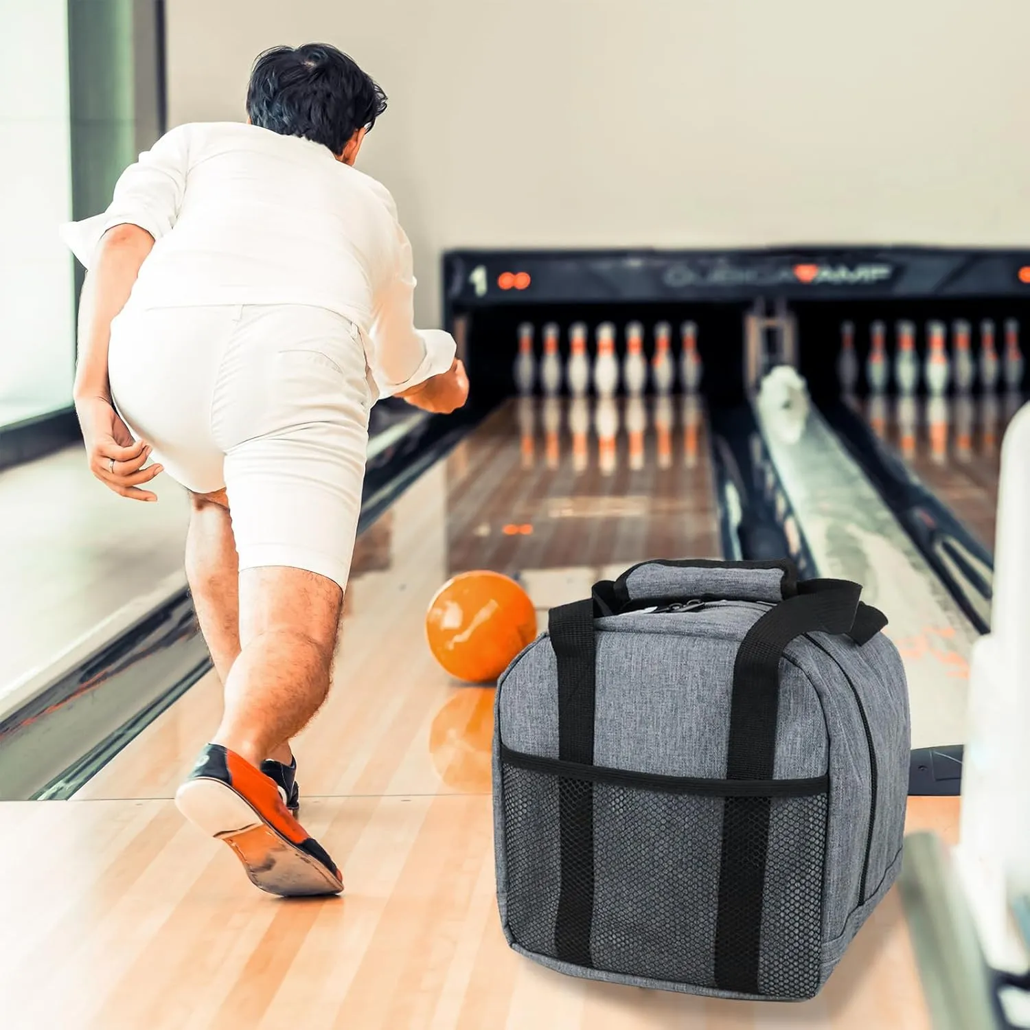 Bowling Ball Bag 2 Ball with Padded Holder Portable Double Bowling Totes with Adjustable Shoulder Strap Large Capacity Bowling Gear Organizer