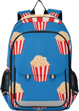Buckets Of Popcorn Blue Backpack Lightweight Bookbag Travel Laptop Backpack College School Computer Bag with Reflective Stripes