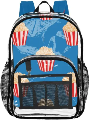 Buckets Of Popcorn Blue Clear Backpack PVC Transparent School Backpack Lightweight Student Book Bags Capacity Clear Bag