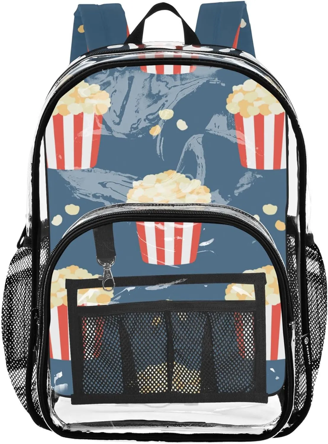 Buckets Of Popcorn Clear Backpack PVC Transparent School Backpack Lightweight Student Book Bags Capacity Clear Bag