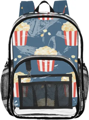 Buckets Of Popcorn Clear Backpack PVC Transparent School Backpack Lightweight Student Book Bags Capacity Clear Bag
