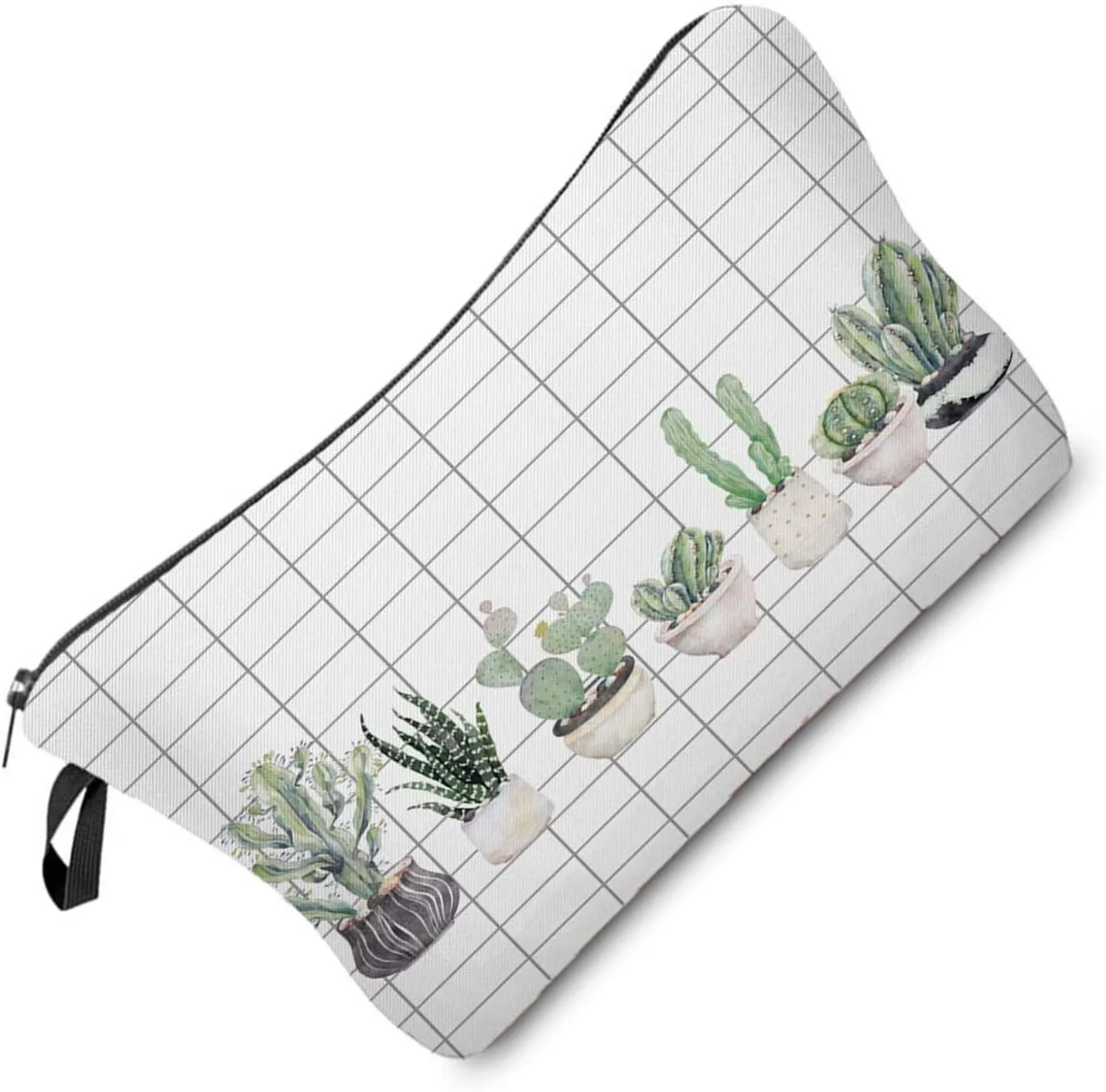 Cactus Cosmetic Bag Cute Small Makeup Bag Plaid Travel Toiletry Zipper Pouch Cartoon Cactus Present for Cactus Lovers Women Friends