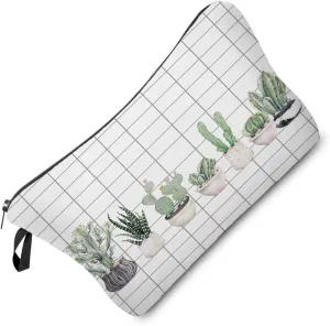 Cactus Cosmetic Bag Cute Small Makeup Bag Plaid Travel Toiletry Zipper Pouch Cartoon Cactus Present for Cactus Lovers Women Friends