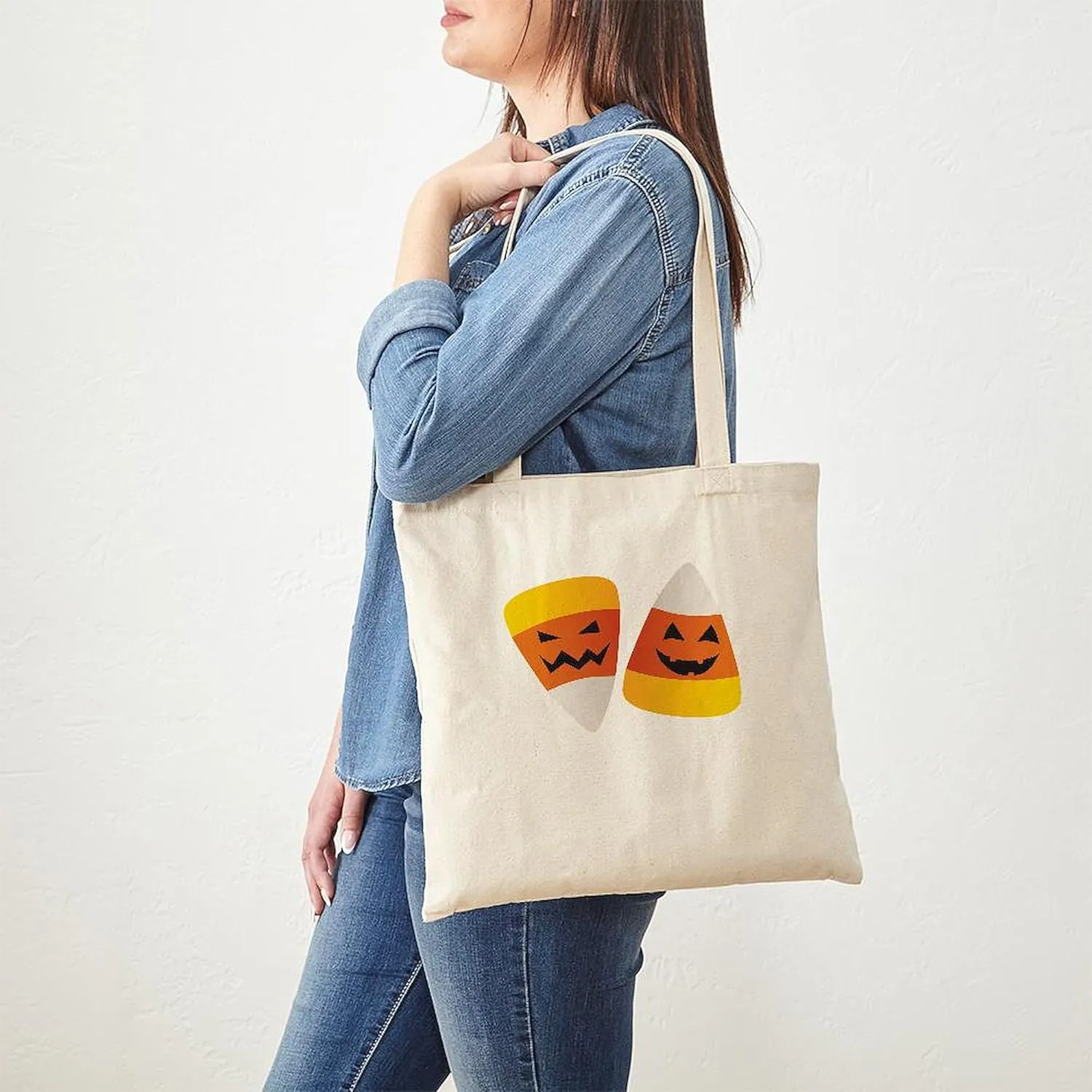 CafePress Trick Or Treat Halloween Candy Corn Tote Bag Natural Canvas Tote Bag, Reusable Shopping Bag