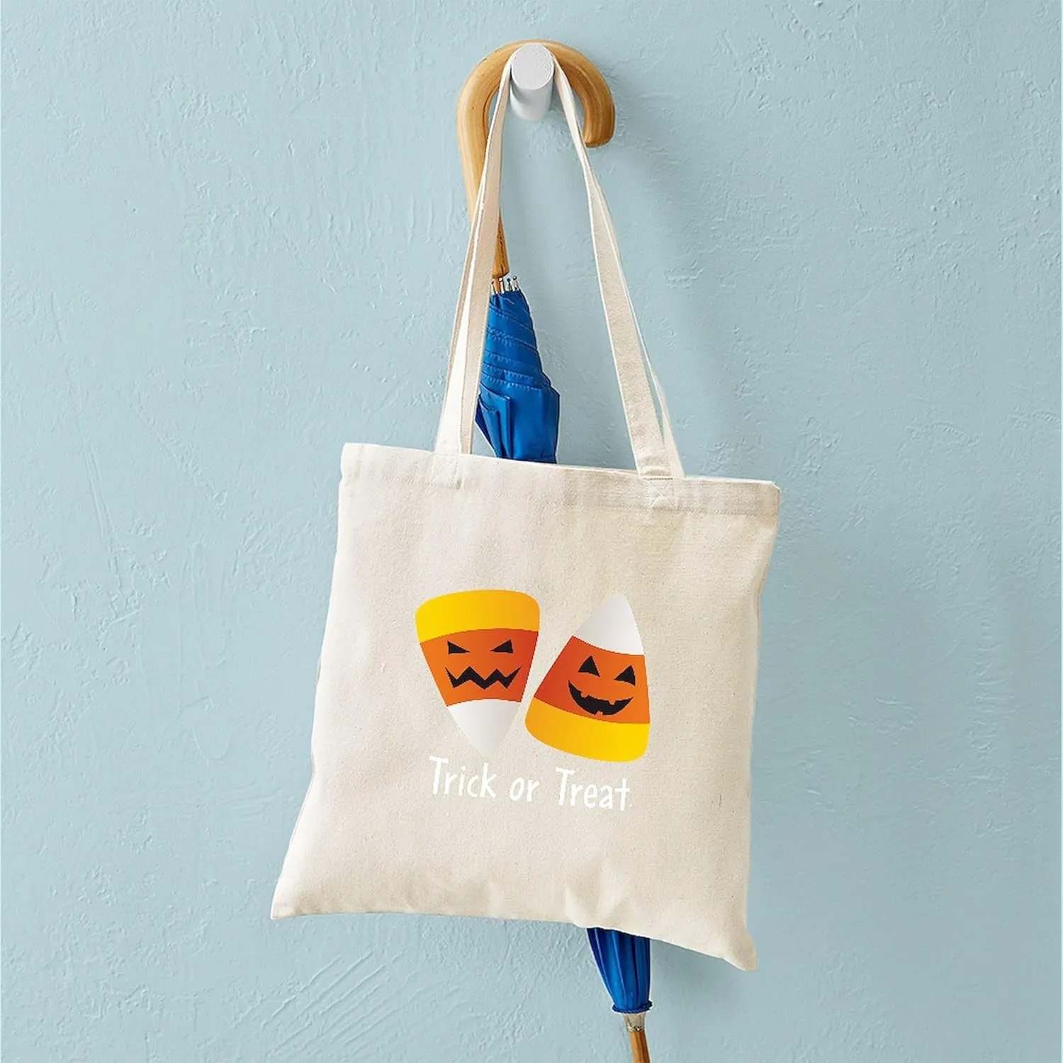 CafePress Trick Or Treat Halloween Candy Corn Tote Bag Natural Canvas Tote Bag, Reusable Shopping Bag