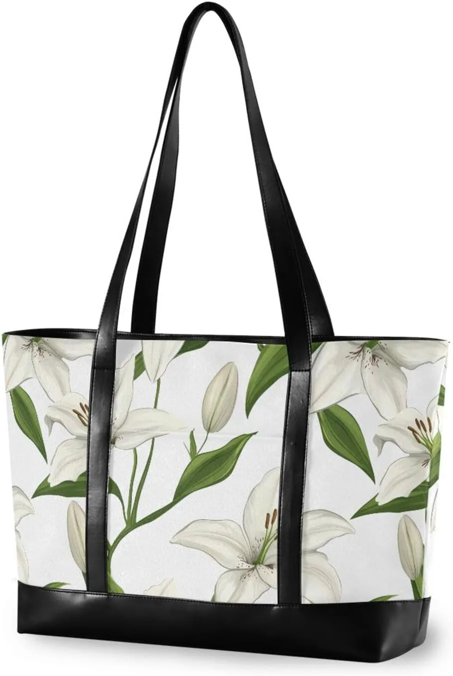 Cartoon Lily FLOWER and white Large Capacity laptop totes with zipper for Travel Gym Vacation with diaper bulto para laptop
