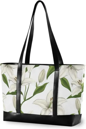 Cartoon Lily FLOWER and white Large Capacity laptop totes with zipper for Travel Gym Vacation with diaper bulto para laptop