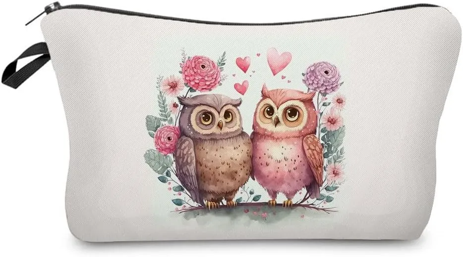Cartoon Owls Makeup Bag Small Cute Makeup Organizer Bag Toiletry Zipper Pouch Birthday Christmas Gift for Owl Lovers Cartoon Owl Cosmetic Bag for Women BFF