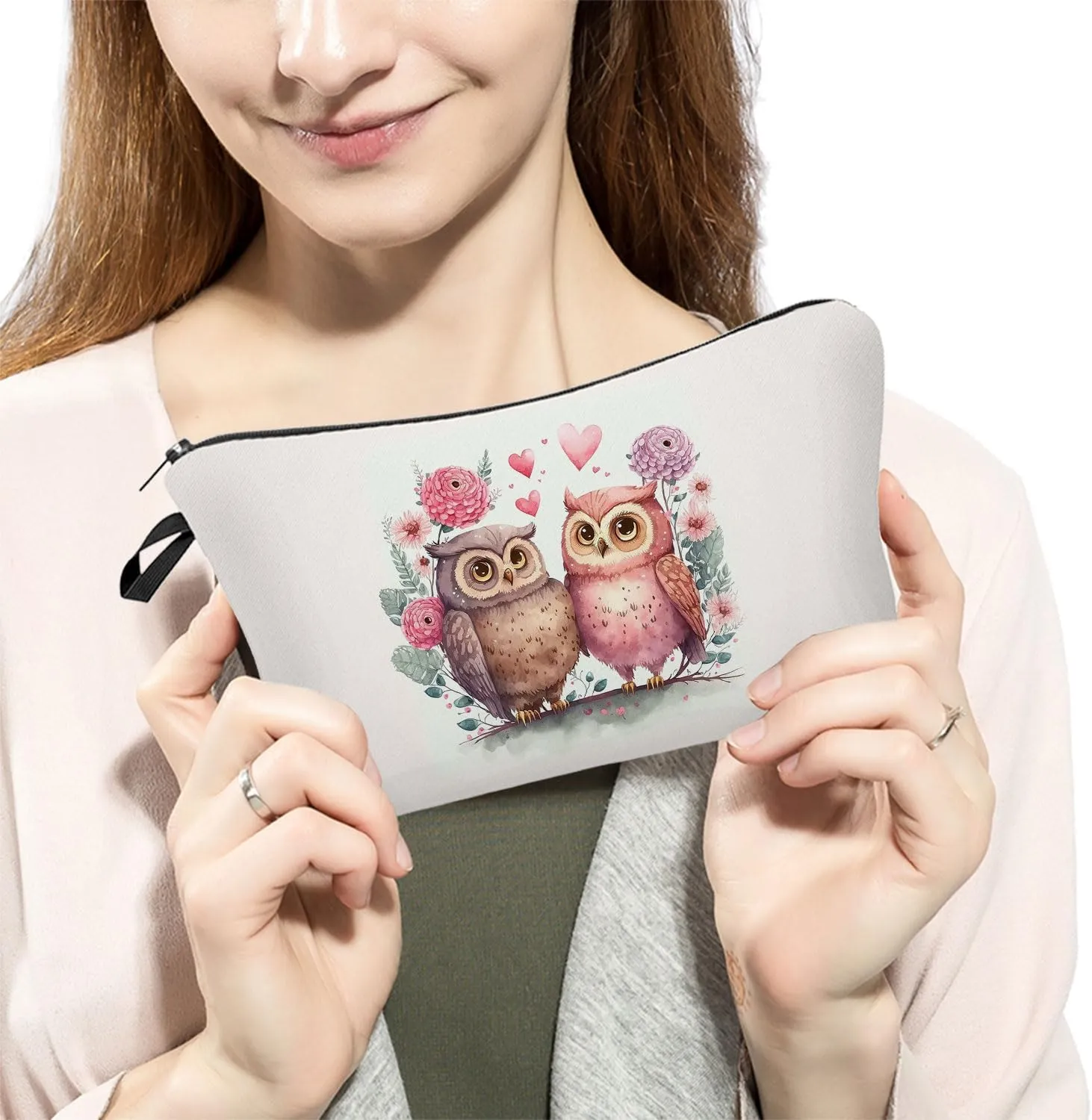 Cartoon Owls Makeup Bag Small Cute Makeup Organizer Bag Toiletry Zipper Pouch Birthday Christmas Gift for Owl Lovers Cartoon Owl Cosmetic Bag for Women BFF