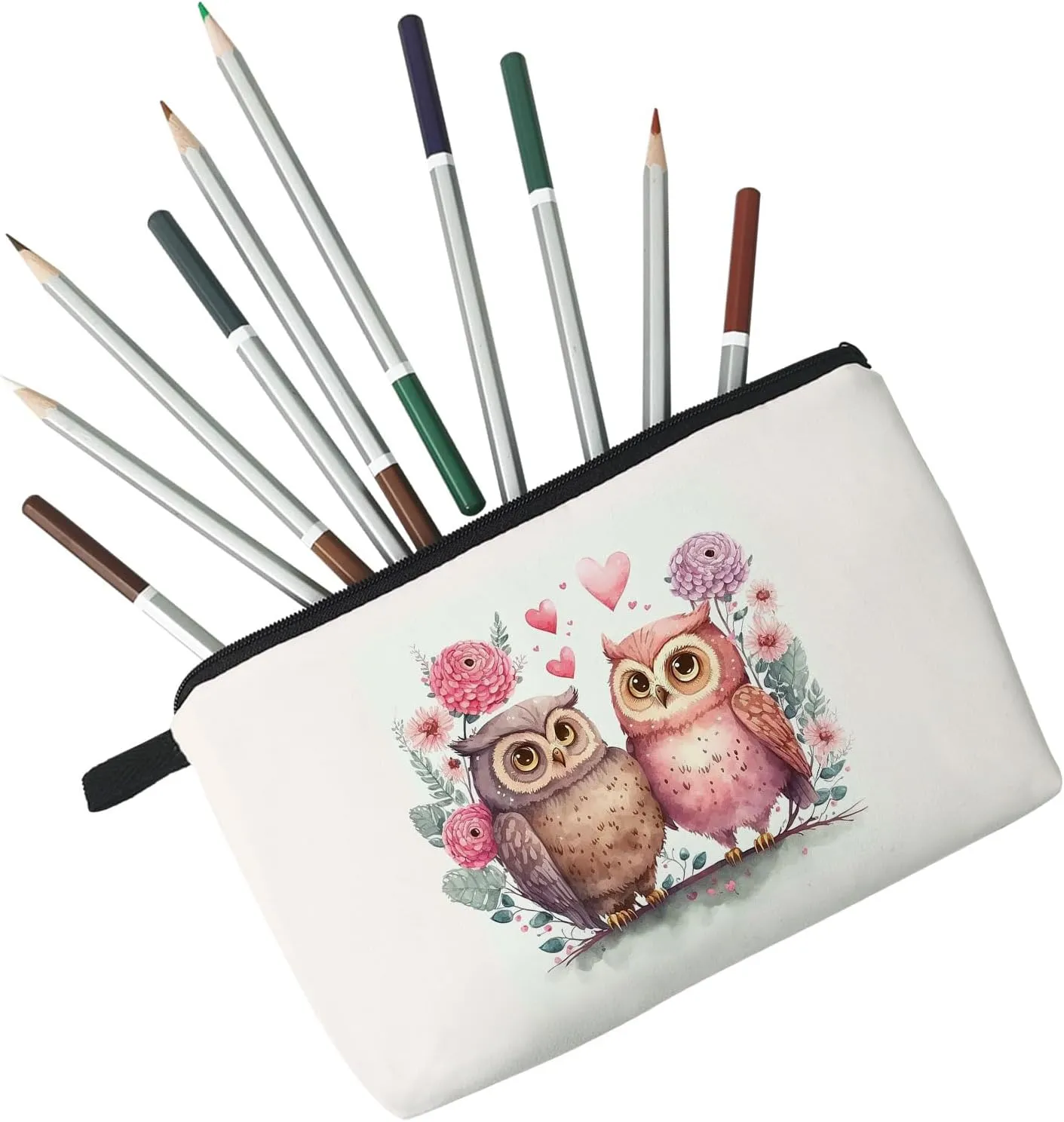 Cartoon Owls Makeup Bag Small Cute Makeup Organizer Bag Toiletry Zipper Pouch Birthday Christmas Gift for Owl Lovers Cartoon Owl Cosmetic Bag for Women BFF