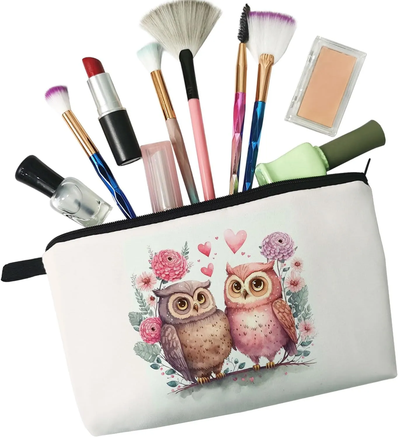 Cartoon Owls Makeup Bag Small Cute Makeup Organizer Bag Toiletry Zipper Pouch Birthday Christmas Gift for Owl Lovers Cartoon Owl Cosmetic Bag for Women BFF