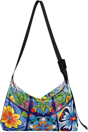 Ceramic Tile Tote Bag for Women Large Hobo Bags Leather Crossbody Bags Shoulder Slouchy Handbags with Adjustable Strap for School Girl