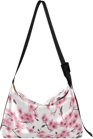 Cherry Flower Pink Tote Bag for Women Large Hobo Bags Cross Body Bag Leather Tote with Adjustable Strap for School Women