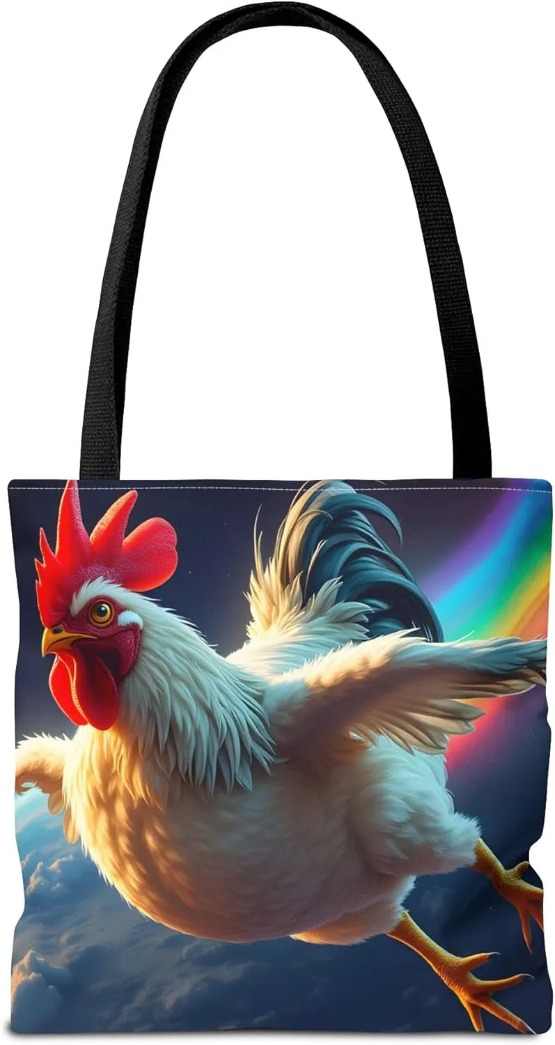Chicken Tote Bag- Girls or Boys Rainbow Rooster Beach Bag, Funny Farm Animal Reusable Shopping Bags, Fun Kids Travel Totes