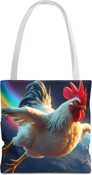 Chicken Tote Bag- Girls or Boys Rainbow Rooster Beach Bag, Funny Farm Animal Reusable Shopping Bags, Fun Kids Travel Totes