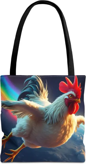 Chicken Tote Bag- Girls or Boys Rainbow Rooster Beach Bag, Funny Farm Animal Reusable Shopping Bags, Fun Kids Travel Totes