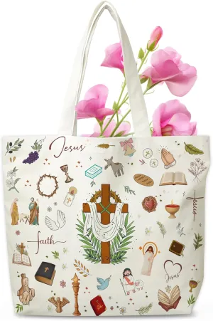 Christian Canvas Tote Bag, Religious Gifts Bag, Reusable Shopping Grocery Totes Bible Verse Gifts For Women Friends Sister Birthday Party Favors, 08