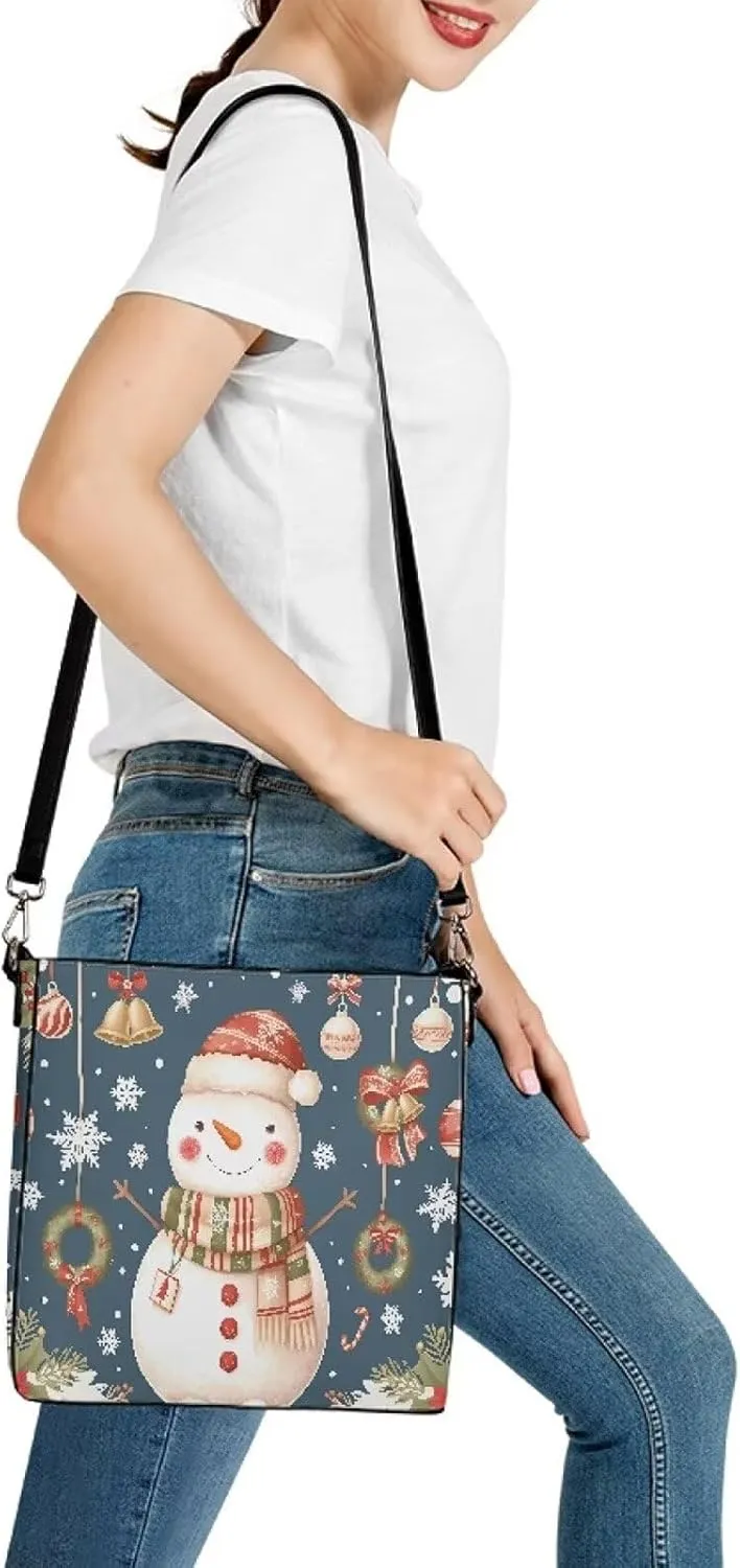 Christmas Tote Bag for Women, Xmas Bucket Totes Bag, PU Leather Shoulder Tote Bags Holiday Gift for Mom Teacher