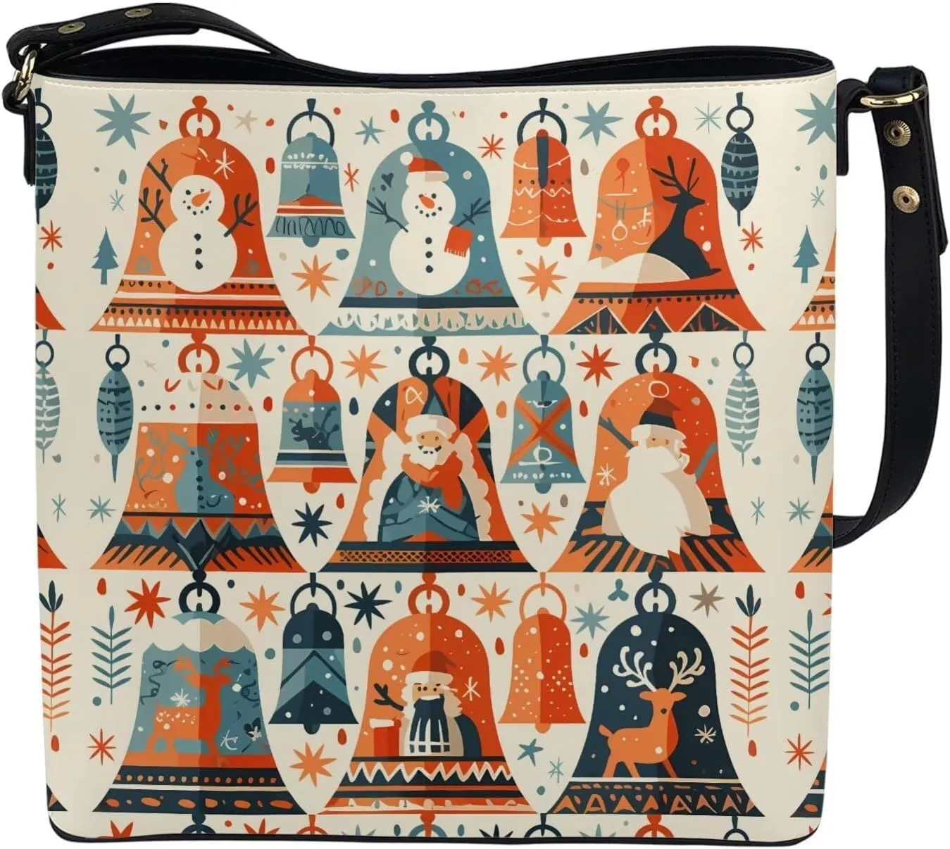 Christmas Tote Bag for Women, Xmas Bucket Totes Bag, PU Leather Shoulder Tote Bags Holiday Gift for Mom Teacher