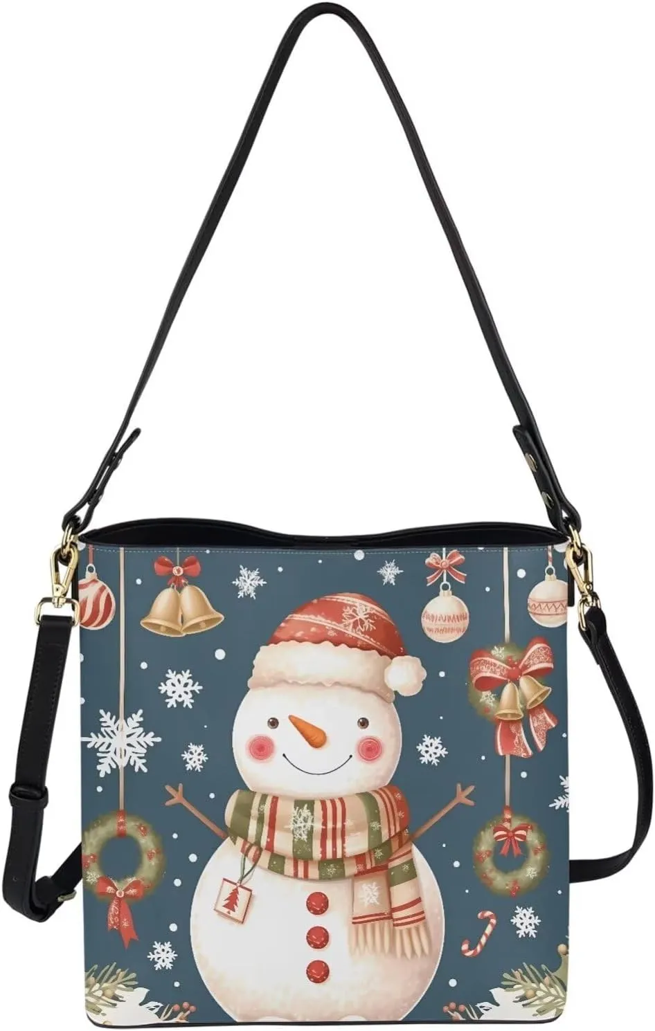 Christmas Tote Bag for Women, Xmas Bucket Totes Bag, PU Leather Shoulder Tote Bags Holiday Gift for Mom Teacher