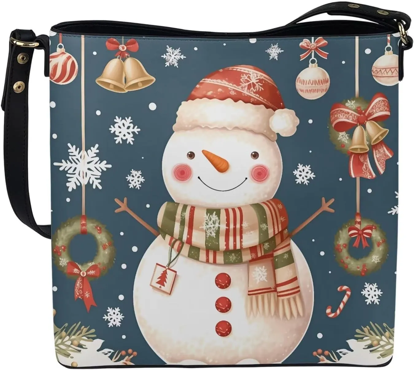 Christmas Tote Bag for Women, Xmas Bucket Totes Bag, PU Leather Shoulder Tote Bags Holiday Gift for Mom Teacher