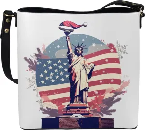 Christmas Tote Bag for Women, Xmas Bucket Totes Bag, PU Leather Shoulder Tote Bags Holiday Gift for Mom Teacher