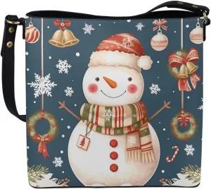 Christmas Tote Bag for Women, Xmas Bucket Totes Bag, PU Leather Shoulder Tote Bags Holiday Gift for Mom Teacher
