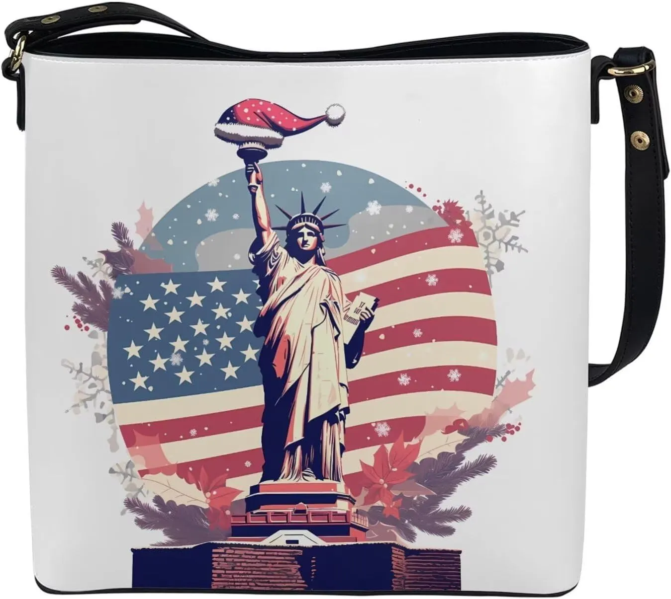 Christmas Tote Bag for Women, Xmas Bucket Totes Bag, PU Leather Shoulder Tote Bags Holiday Gift for Mom Teacher