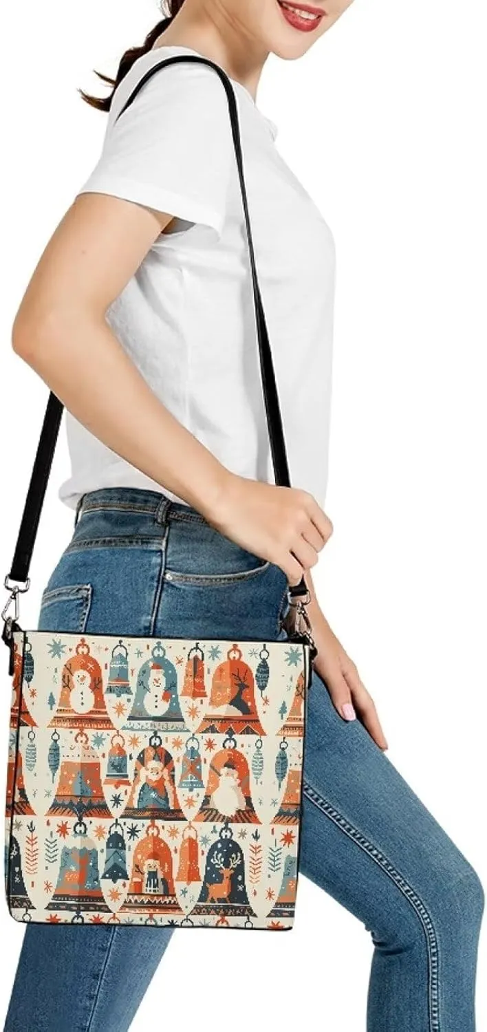 Christmas Tote Bag for Women, Xmas Bucket Totes Bag, PU Leather Shoulder Tote Bags Holiday Gift for Mom Teacher