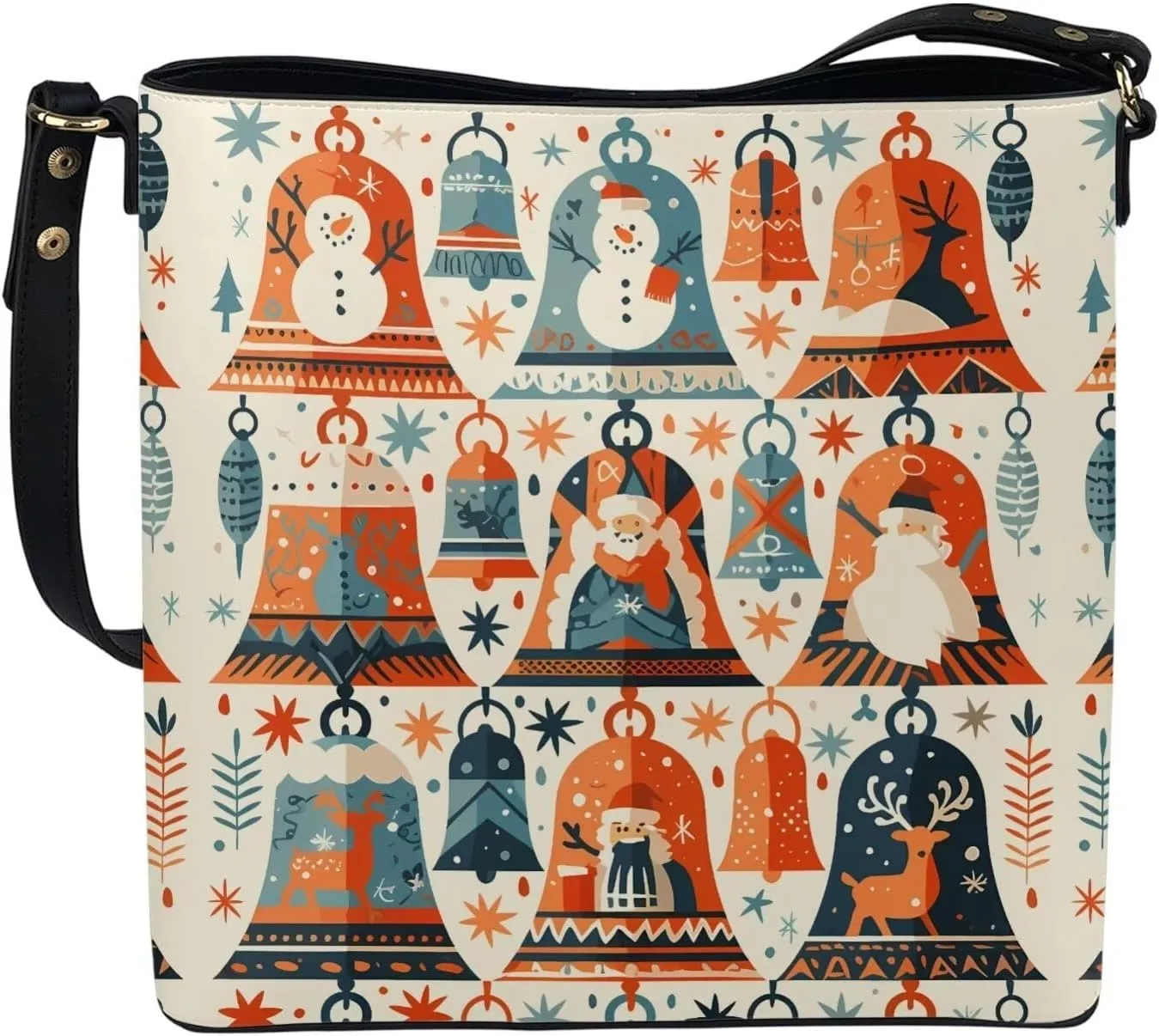Christmas Tote Bag for Women, Xmas Bucket Totes Bag, PU Leather Shoulder Tote Bags Holiday Gift for Mom Teacher