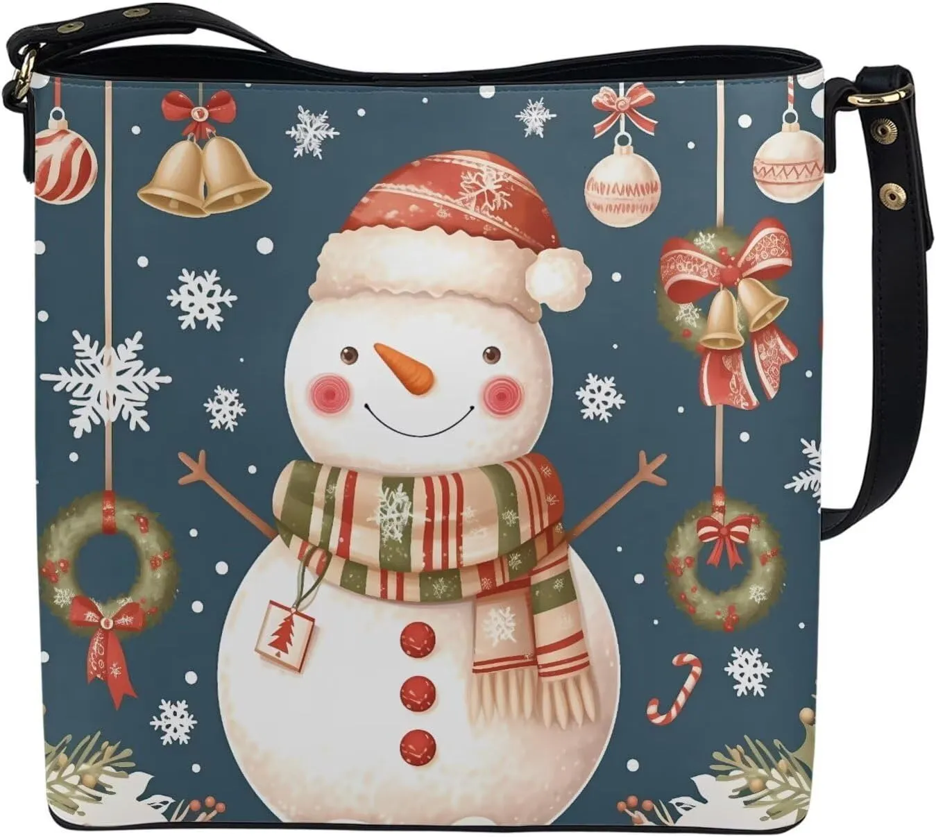 Christmas Tote Bag for Women, Xmas Bucket Totes Bag, PU Leather Shoulder Tote Bags Holiday Gift for Mom Teacher
